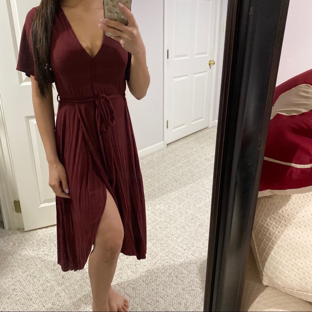Midi tie waist surplice dress